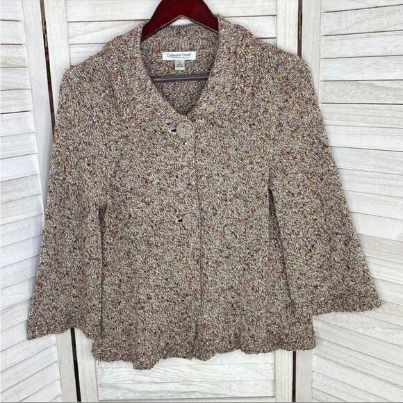 Coldwater Creek Rainbow Confetti Cardigan Sweater Small Beige 3/4 Bell Sleeve - Picture 12 of 12
